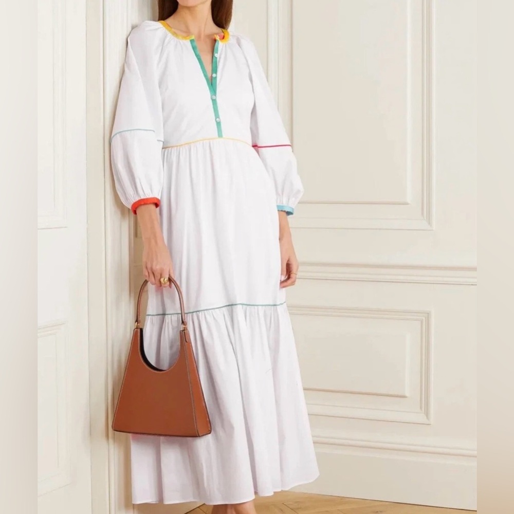 STAUD - Maxi Dress - White & Multicolor piping - Size 6 - NWT